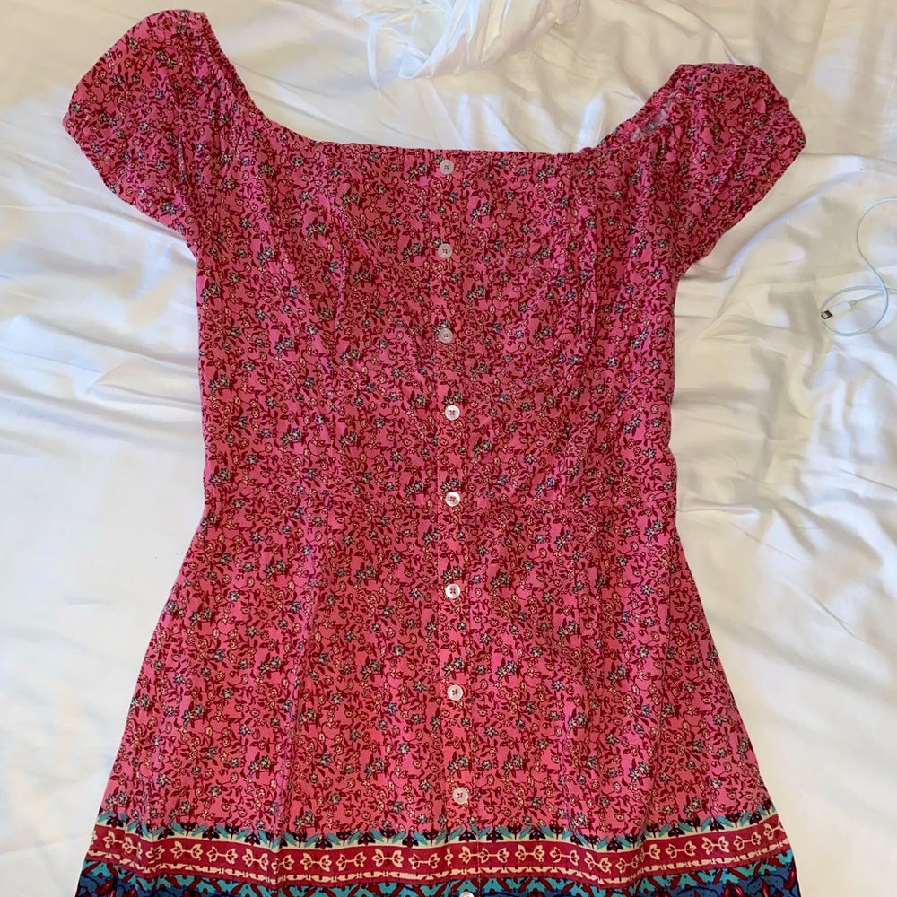 Pink off-the-shoulder sundress
